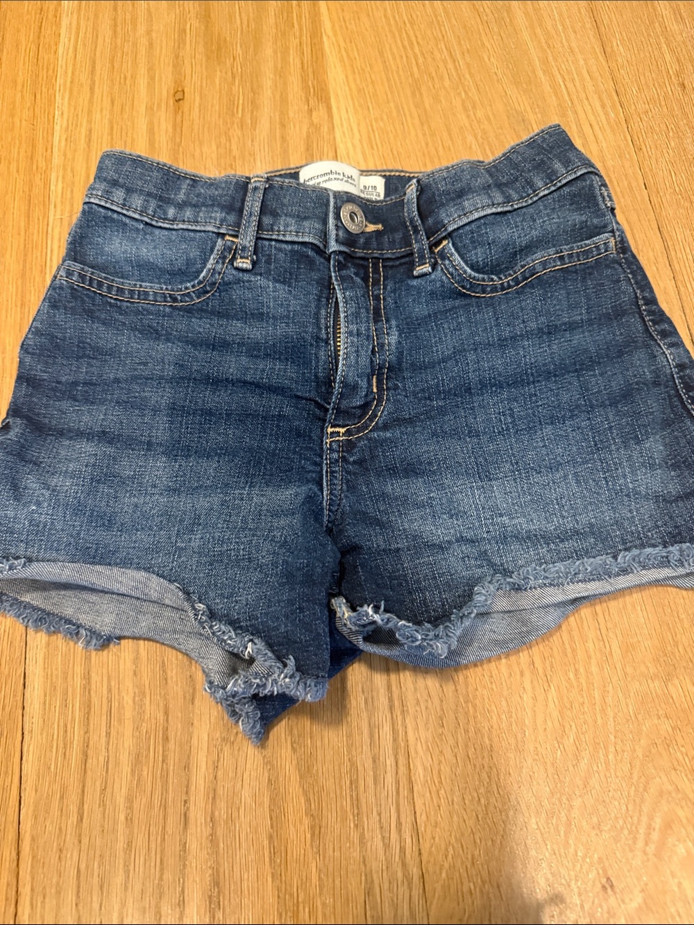 abercrombie kids blue denim frayed-hem shorts